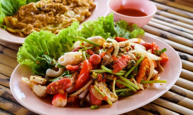 Thai cuisine Yum spicy seafood salad